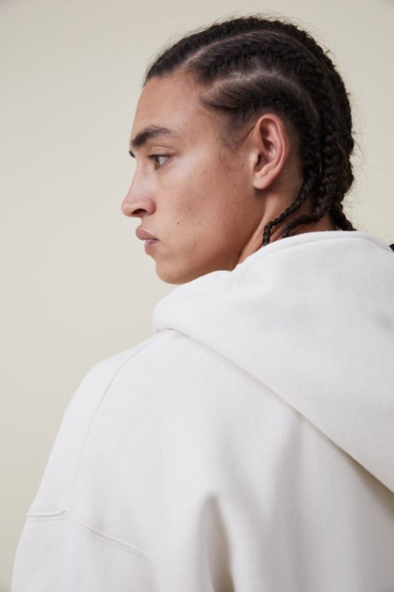 Cotton On Oversized Zip Up Hoodie Men's Jumpers Ecru | uHaJ3WjI4lv