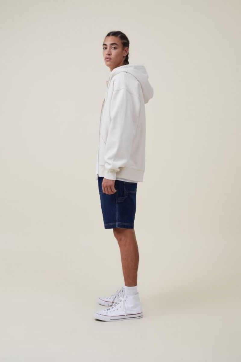 Cotton On Oversized Zip Up Hoodie Men's Jumpers Ecru | uHaJ3WjI4lv