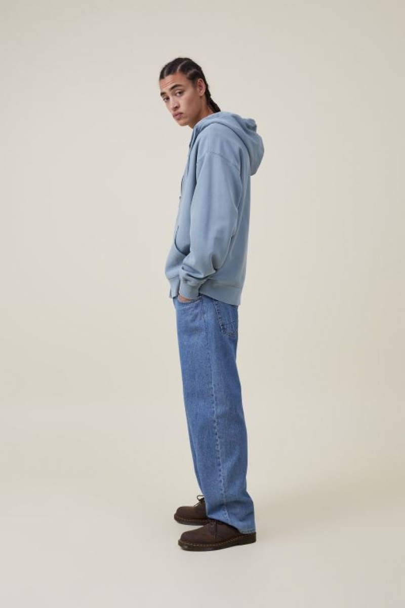 Cotton On Oversized Zip Up Hoodie Men's Jumpers Turquoise | nLv3SvnbbhO