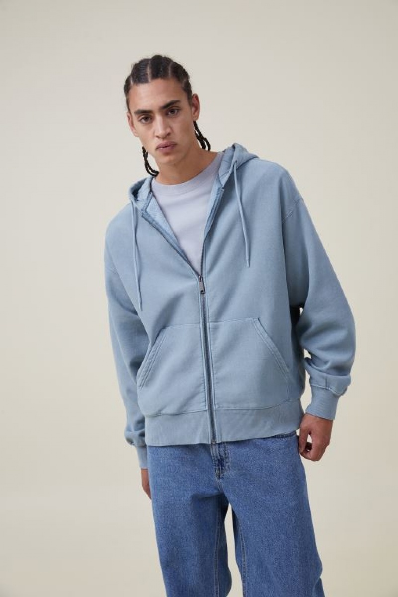 Cotton On Oversized Zip Up Hoodie Men's Jumpers Turquoise | nLv3SvnbbhO