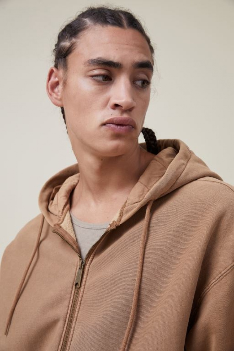Cotton On Oversized Zip Up Hoodie Men's Jumpers Burnt | u5EsEPBY2ZW