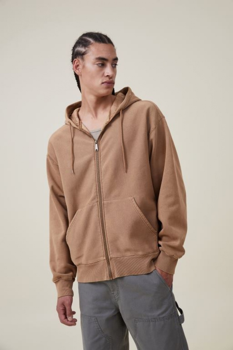 Cotton On Oversized Zip Up Men's Hoodie Burnt | 3dTkNUaTL5h
