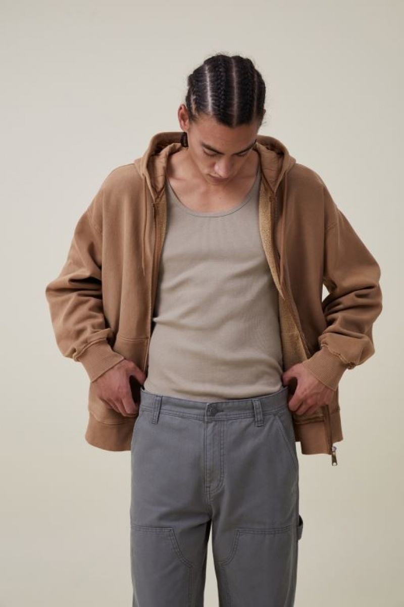 Cotton On Oversized Zip Up Men's Hoodie Burnt | 3dTkNUaTL5h