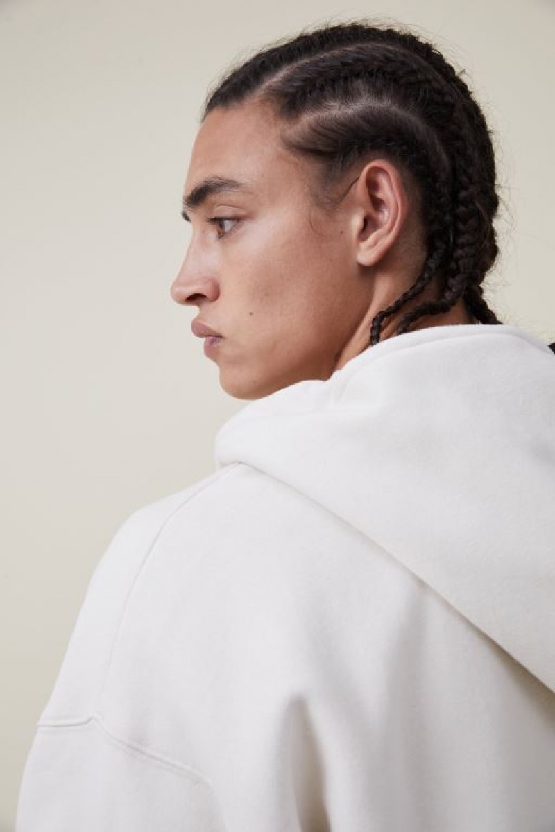 Cotton On Oversized Zip Up Men's Hoodie Ecru | bAsgvYpjqbp