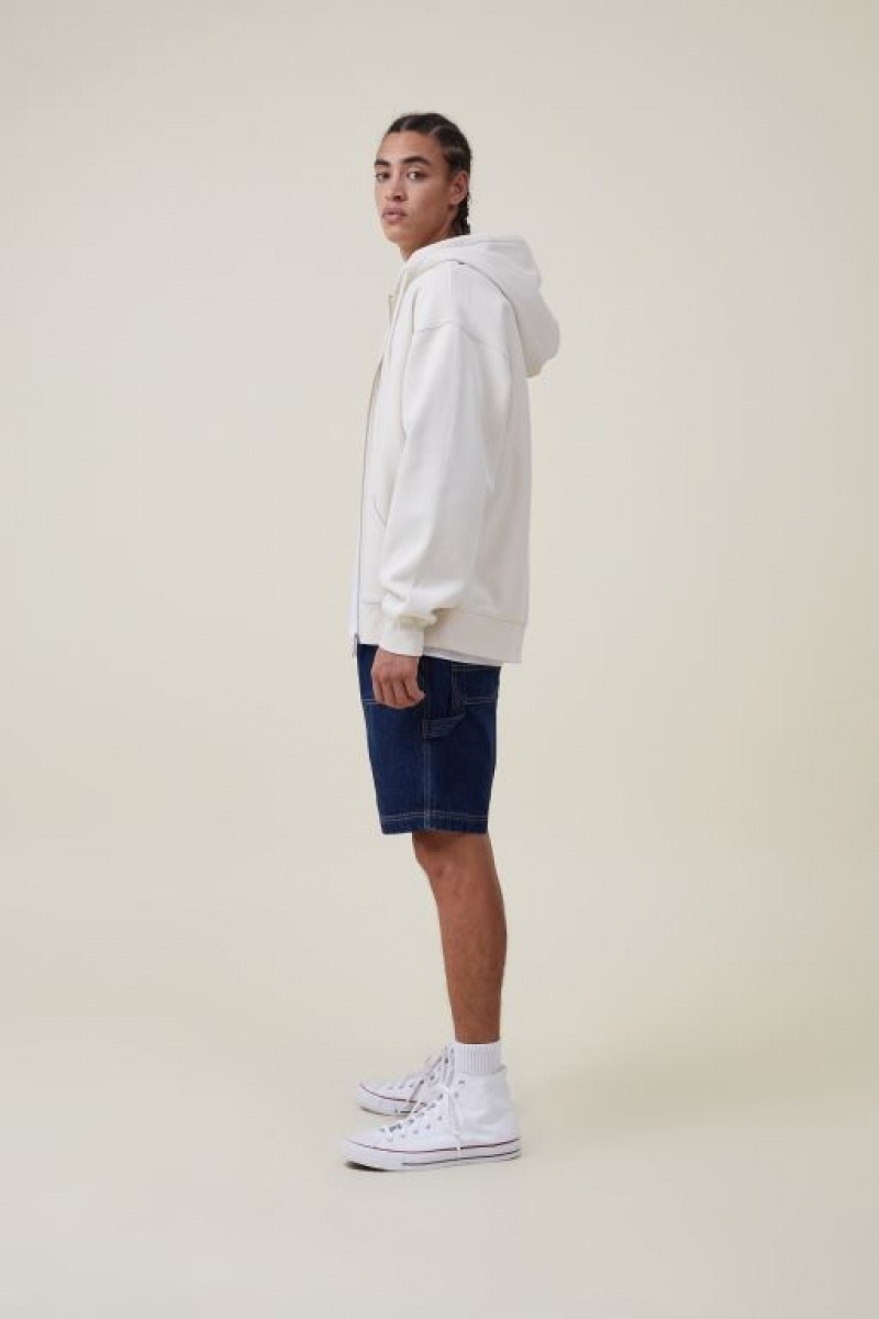 Cotton On Oversized Zip Up Men's Hoodie Ecru | bAsgvYpjqbp