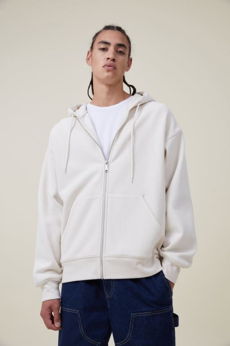 Cotton On Oversized Zip Up Men's Hoodie Ecru | bAsgvYpjqbp