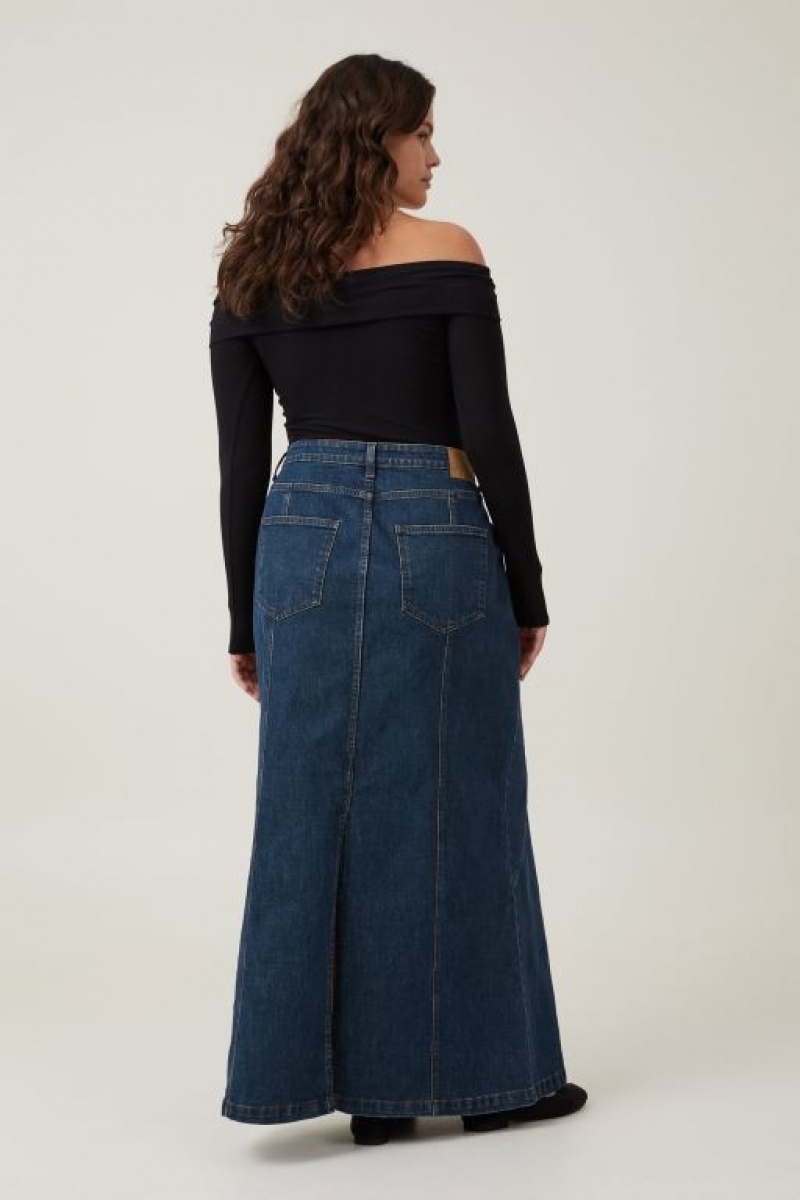 Cotton On Panel Flare Denim Maxi Women's Skirt Blue | 9leYBcAAxzt