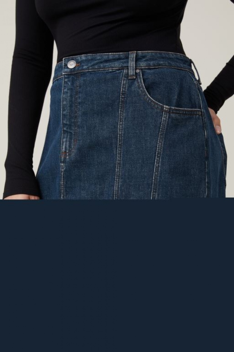 Cotton On Panel Flare Denim Maxi Women's Skirt Blue | 9leYBcAAxzt