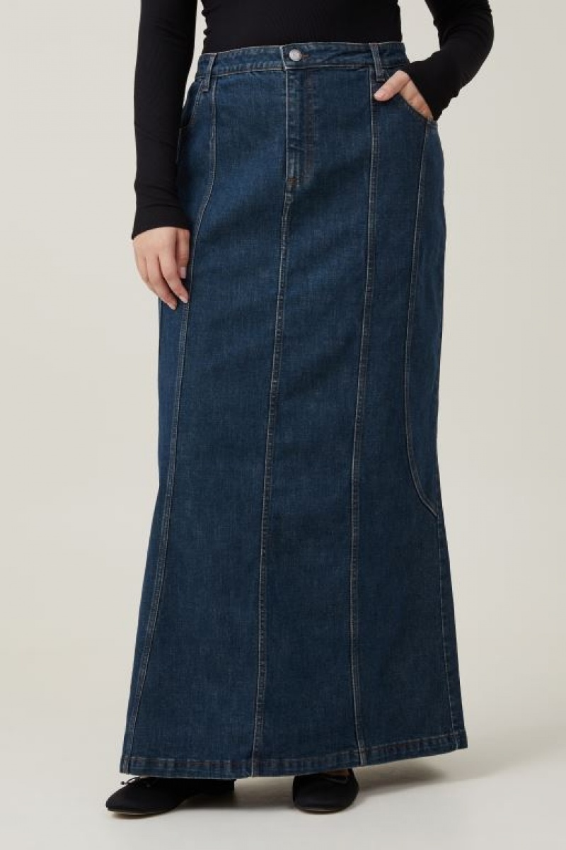 Cotton On Panel Flare Denim Maxi Women's Skirt Blue | 9leYBcAAxzt