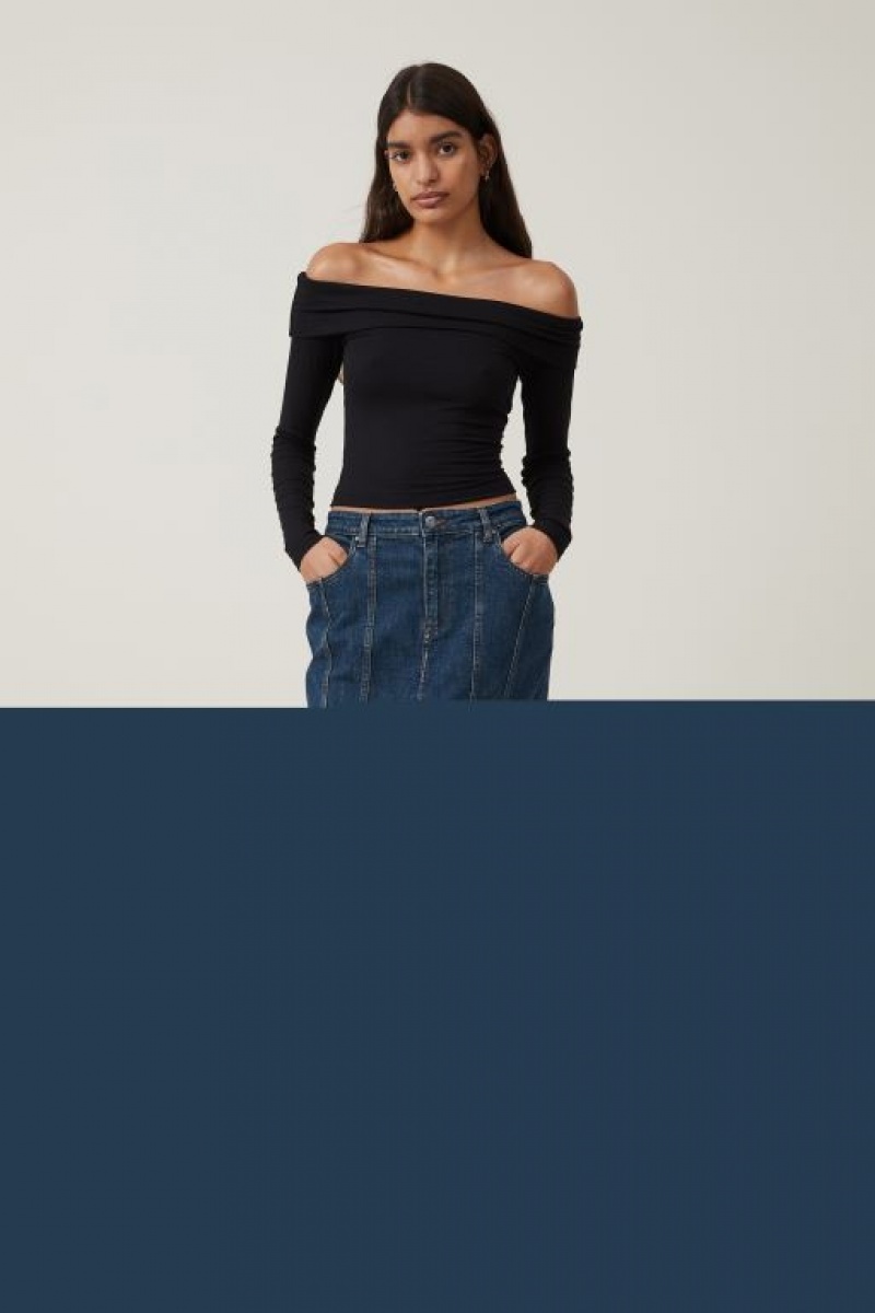 Cotton On Panel Flare Denim Maxi Women's Skirt Blue | 9leYBcAAxzt