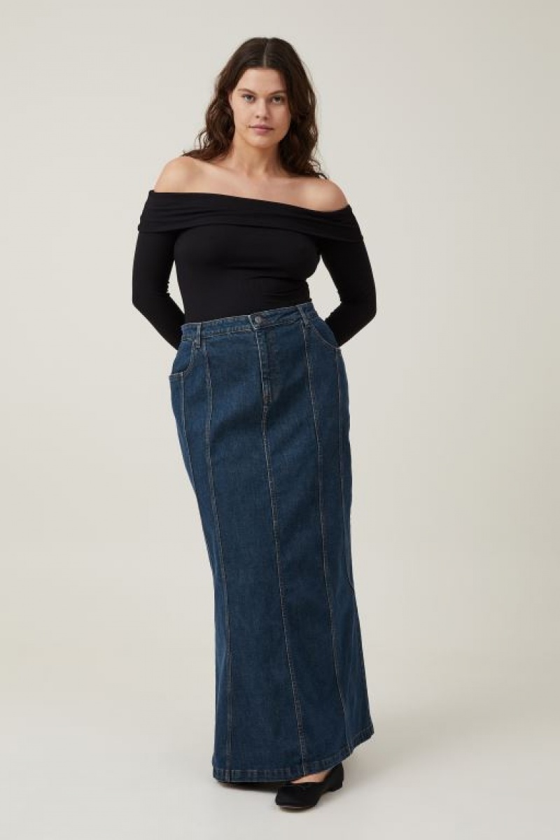 Cotton On Panel Flare Denim Maxi Women\'s Skirt Blue | 9leYBcAAxzt