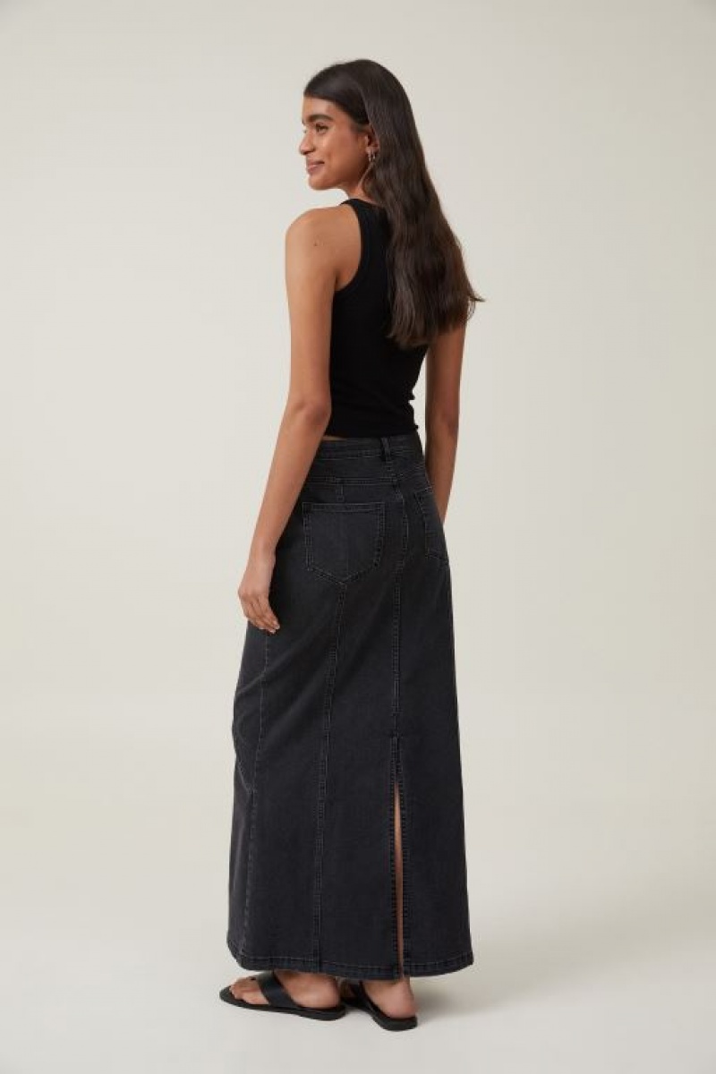 Cotton On Panel Flare Denim Maxi Women's Skirt Deep Grey Black | 1Z6zrdF9OuB