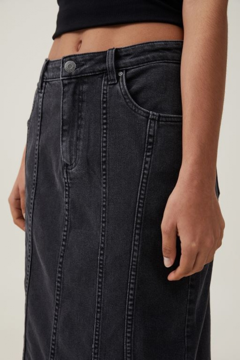 Cotton On Panel Flare Denim Maxi Women's Skirt Deep Grey Black | 1Z6zrdF9OuB