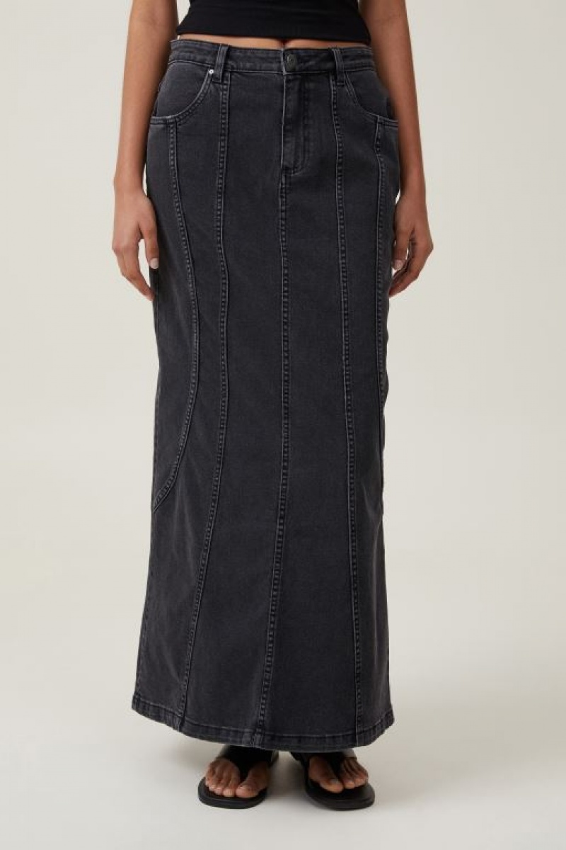 Cotton On Panel Flare Denim Maxi Women's Skirt Deep Grey Black | 1Z6zrdF9OuB
