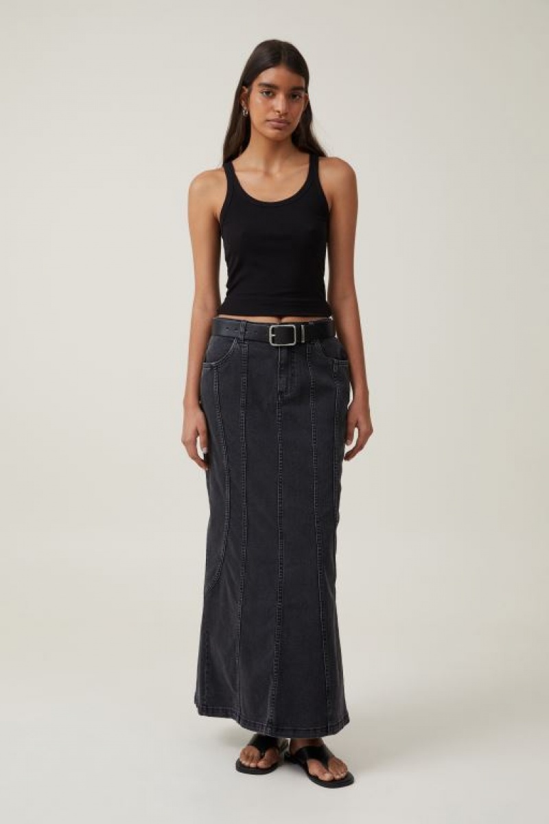 Cotton On Panel Flare Denim Maxi Women\'s Skirt Deep Grey Black | 1Z6zrdF9OuB