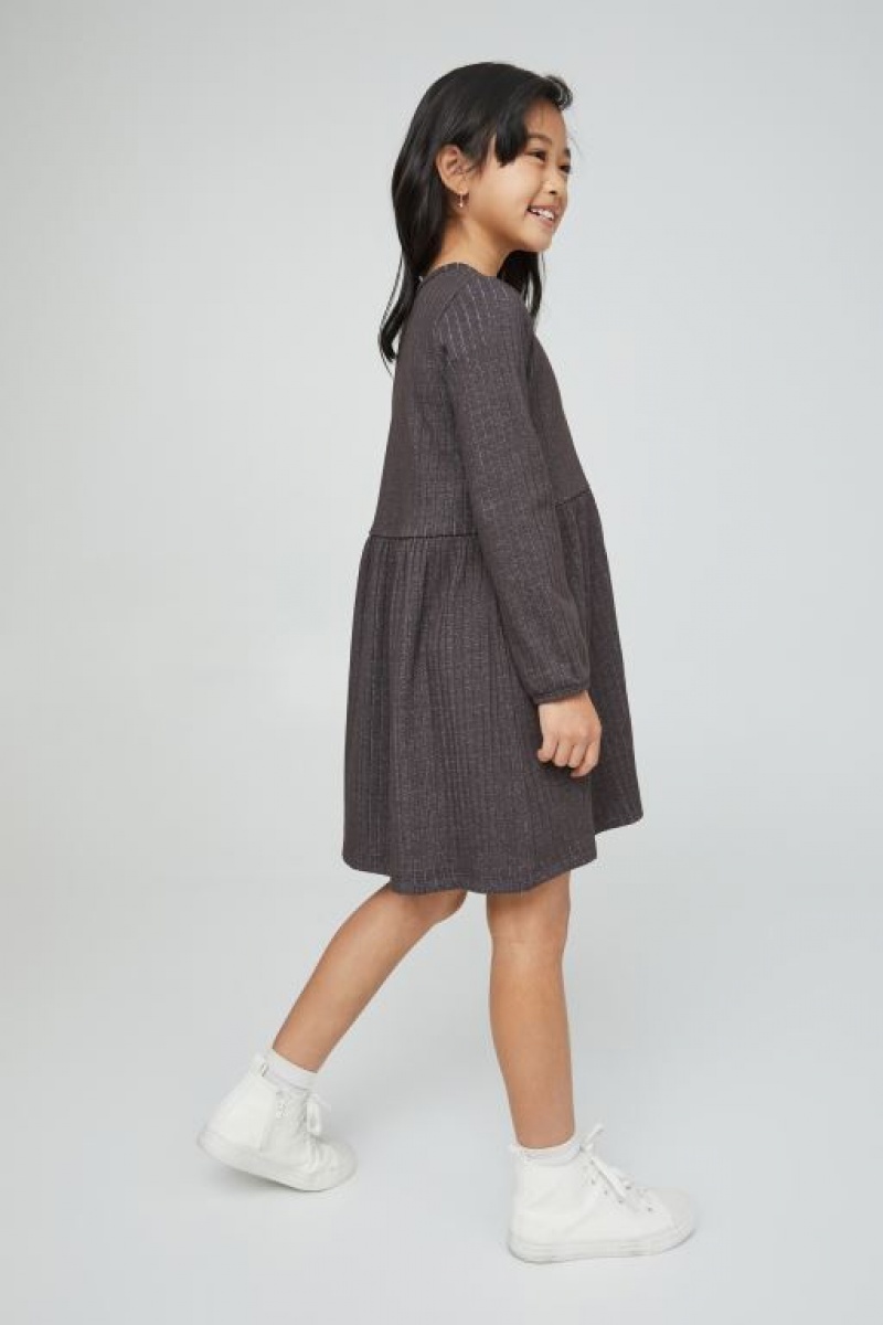 Cotton On Payton Long Sleeve Girls' Dress Phantom | s1lKAack8tg