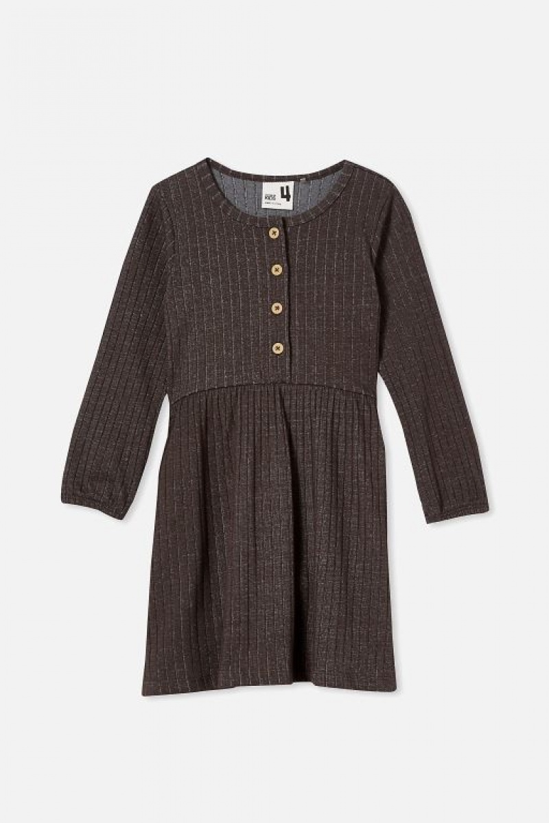 Cotton On Payton Long Sleeve Girls' Dress Phantom | s1lKAack8tg