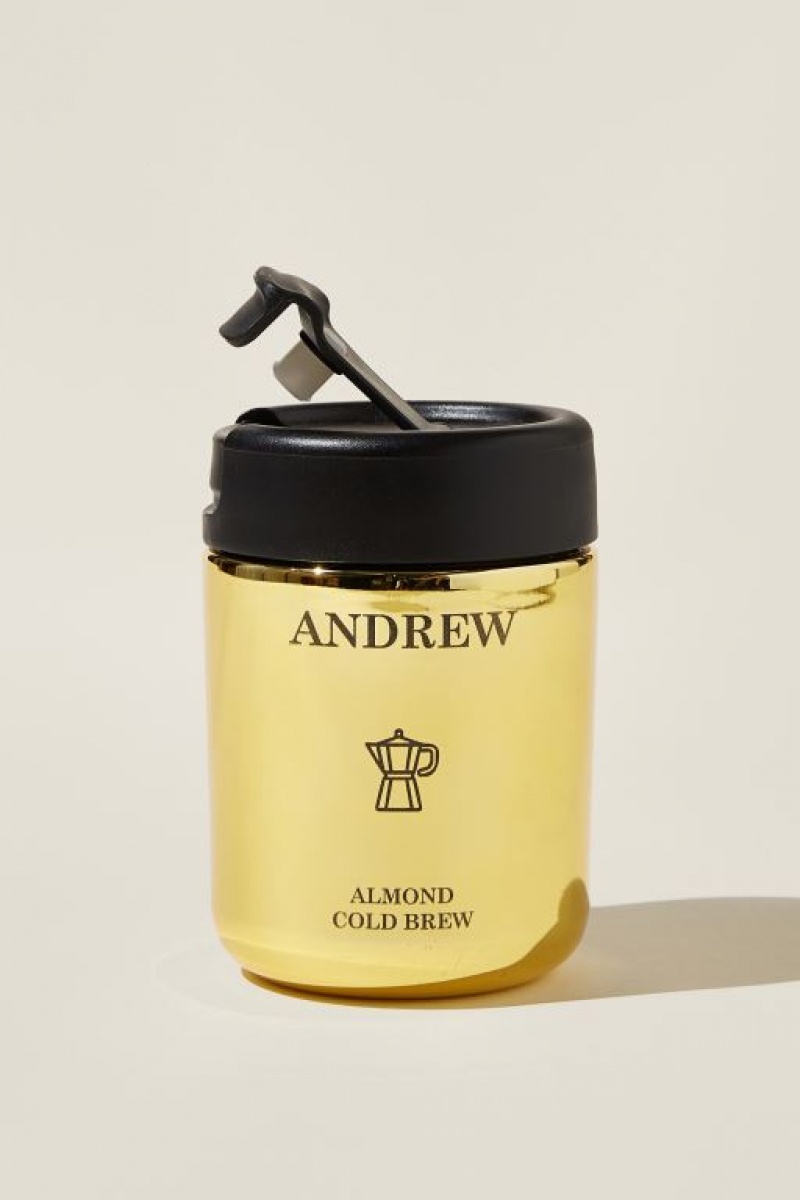Cotton On Personalised Metal Coffee Cup Men\'s Water Bottles Gold / Black | MxRKhTuf5PD