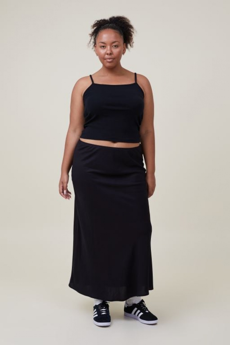 Cotton On Picot Maxi Slip Women's Skirt Black | V3h7KxqJ6Z6