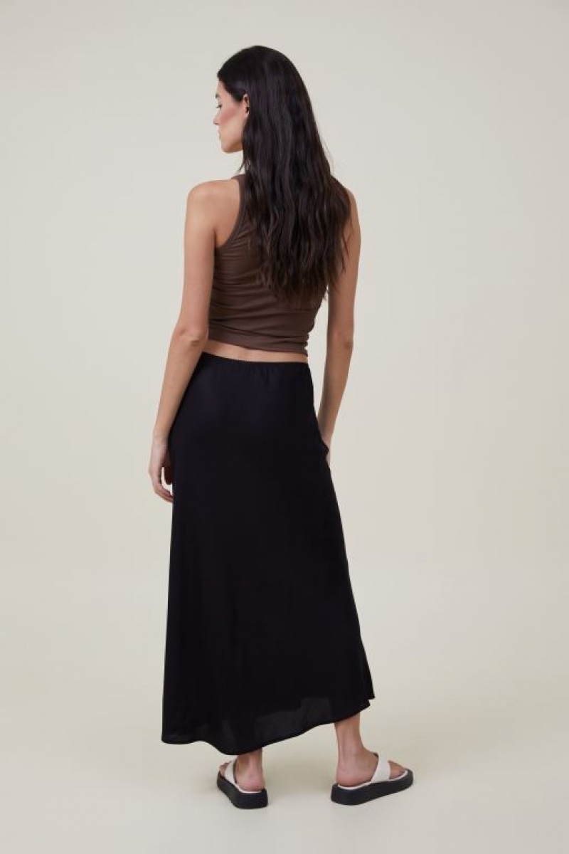 Cotton On Picot Maxi Slip Women's Skirt Black | V3h7KxqJ6Z6