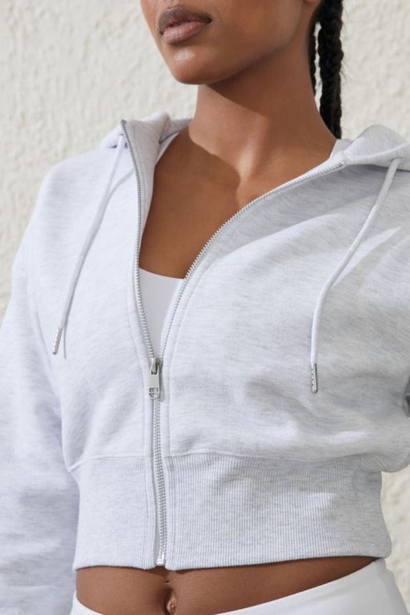 Cotton On Plush Essential Cropped Zip Through Women's Jumpers Grey | aQrrBZv6x1a