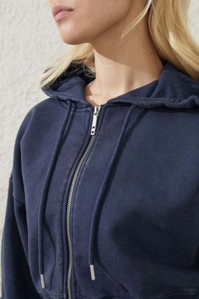 Cotton On Plush Essential Cropped Zip Through Women's Jumpers Navy | K1iEKcSRcwb