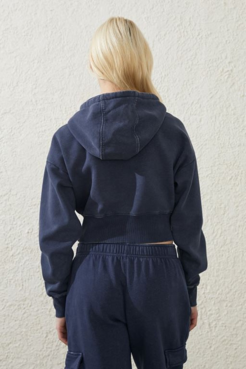 Cotton On Plush Essential Cropped Zip Through Women's Jumpers Navy | K1iEKcSRcwb