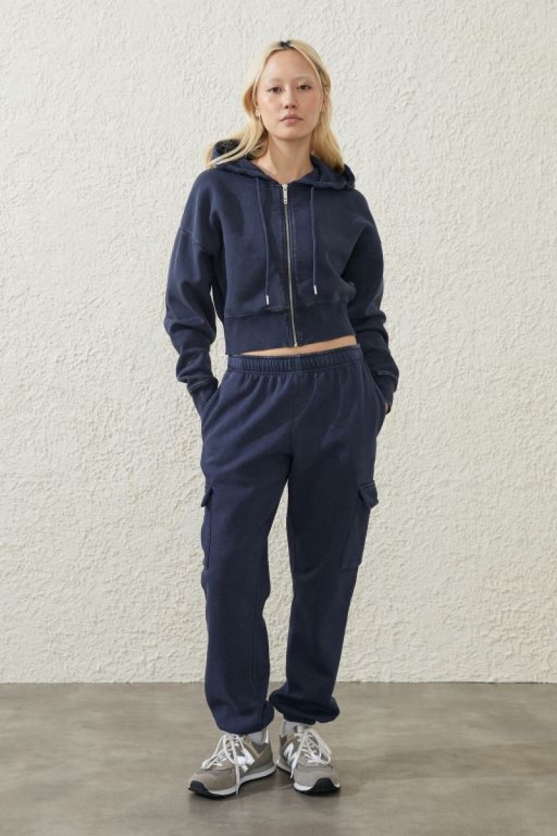 Cotton On Plush Essential Cropped Zip Through Women's Jumpers Navy | K1iEKcSRcwb