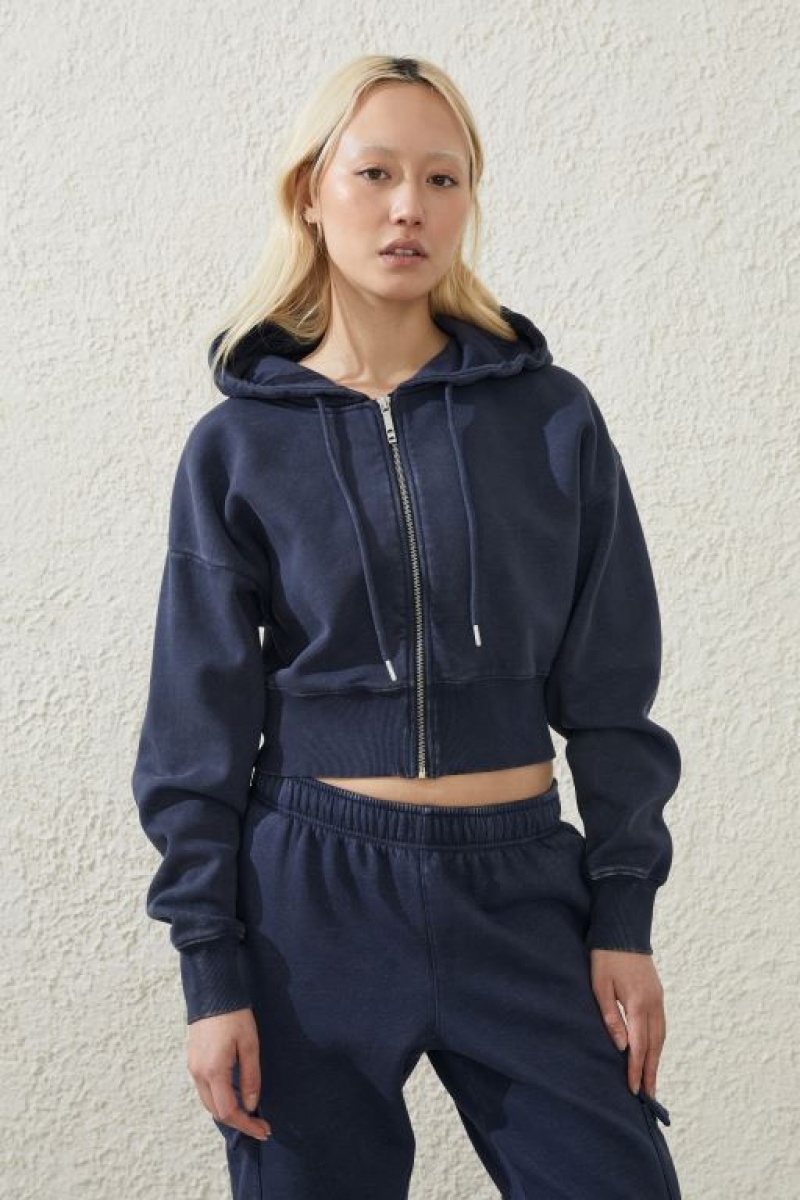 Cotton On Plush Essential Cropped Zip Through Women\'s Jumpers Navy | K1iEKcSRcwb
