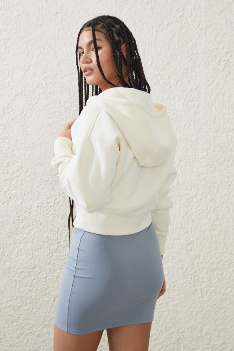 Cotton On Plush Essential Cropped Zip Through Women's Jumpers White | 9WjPoK6cFxZ