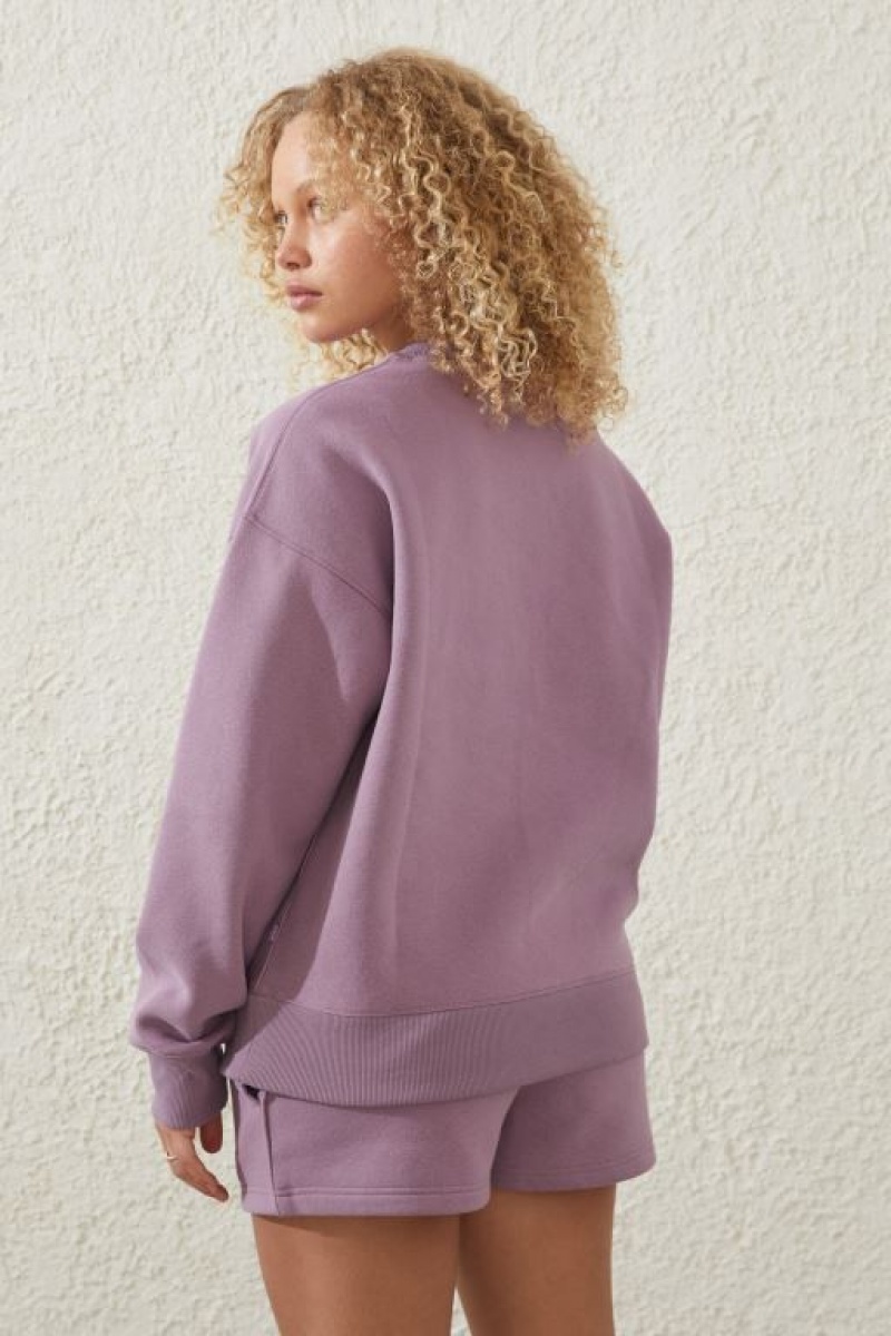 Cotton On Plush Essential Graphic Crew Women's Jumpers Purple | uOPlI11S8GG