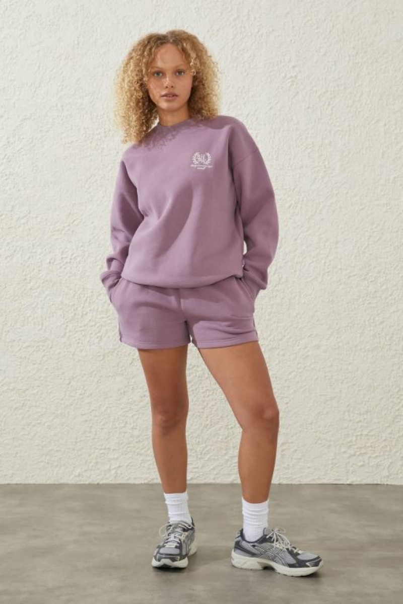 Cotton On Plush Essential Graphic Crew Women's Jumpers Purple | uOPlI11S8GG