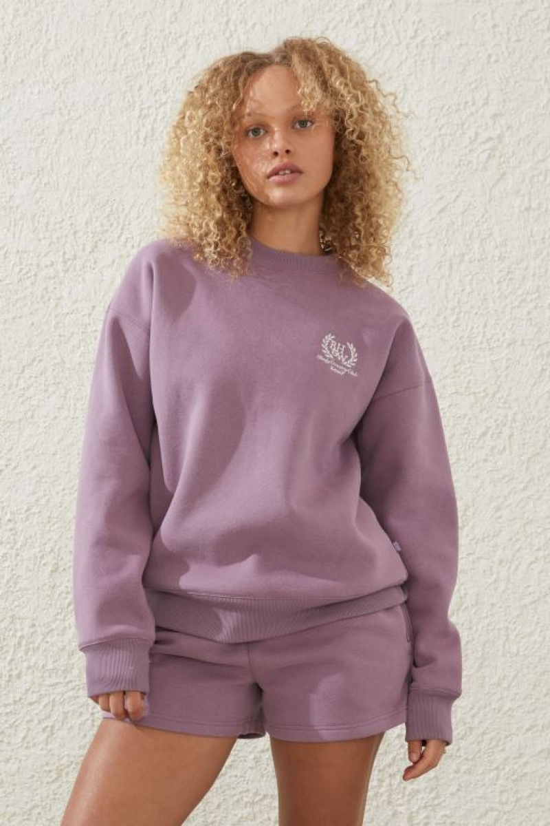 Cotton On Plush Essential Graphic Crew Women\'s Jumpers Purple | uOPlI11S8GG