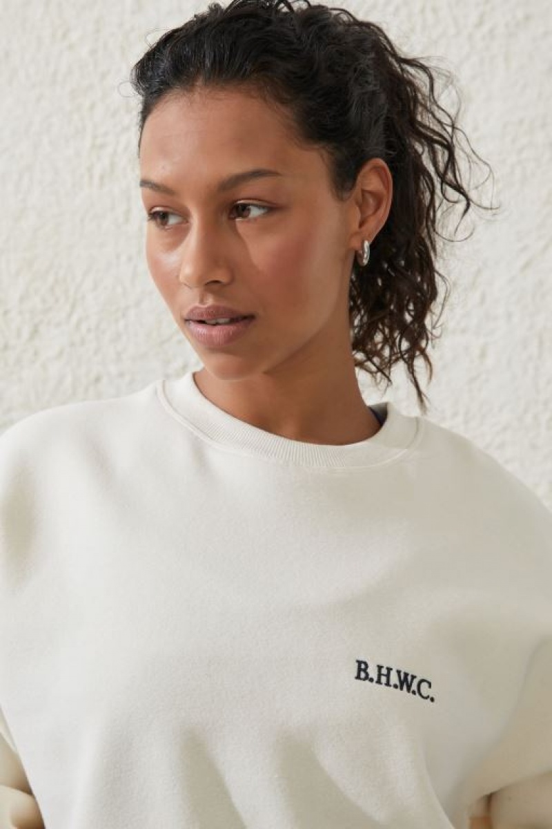Cotton On Plush Essential Graphic Crew Women's Jumpers Coconut | FBrYUxlhEcC