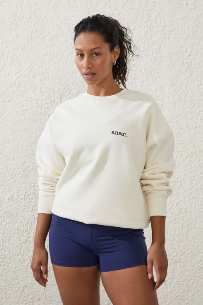 Cotton On Plush Essential Graphic Crew Women\'s Jumpers Coconut | FBrYUxlhEcC