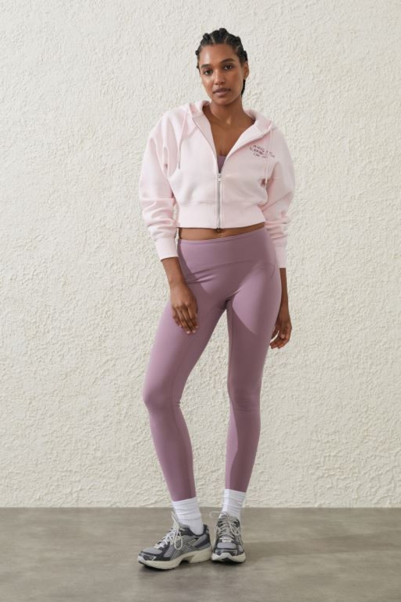 Cotton On Plush Essential Graphic Cropped Zip Through Women's Jumpers Pink | PUkhG3f8N7U