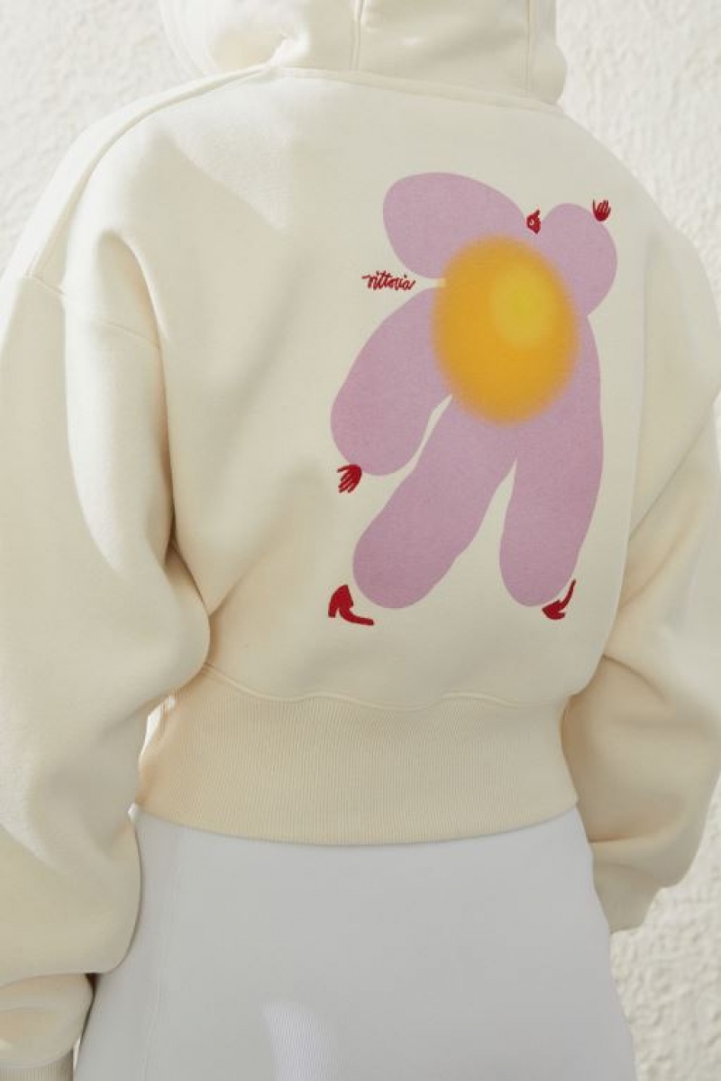 Cotton On Plush Essential Graphic Cropped Zip Through Women's Jumpers Coconut | upaS0yPk4DH