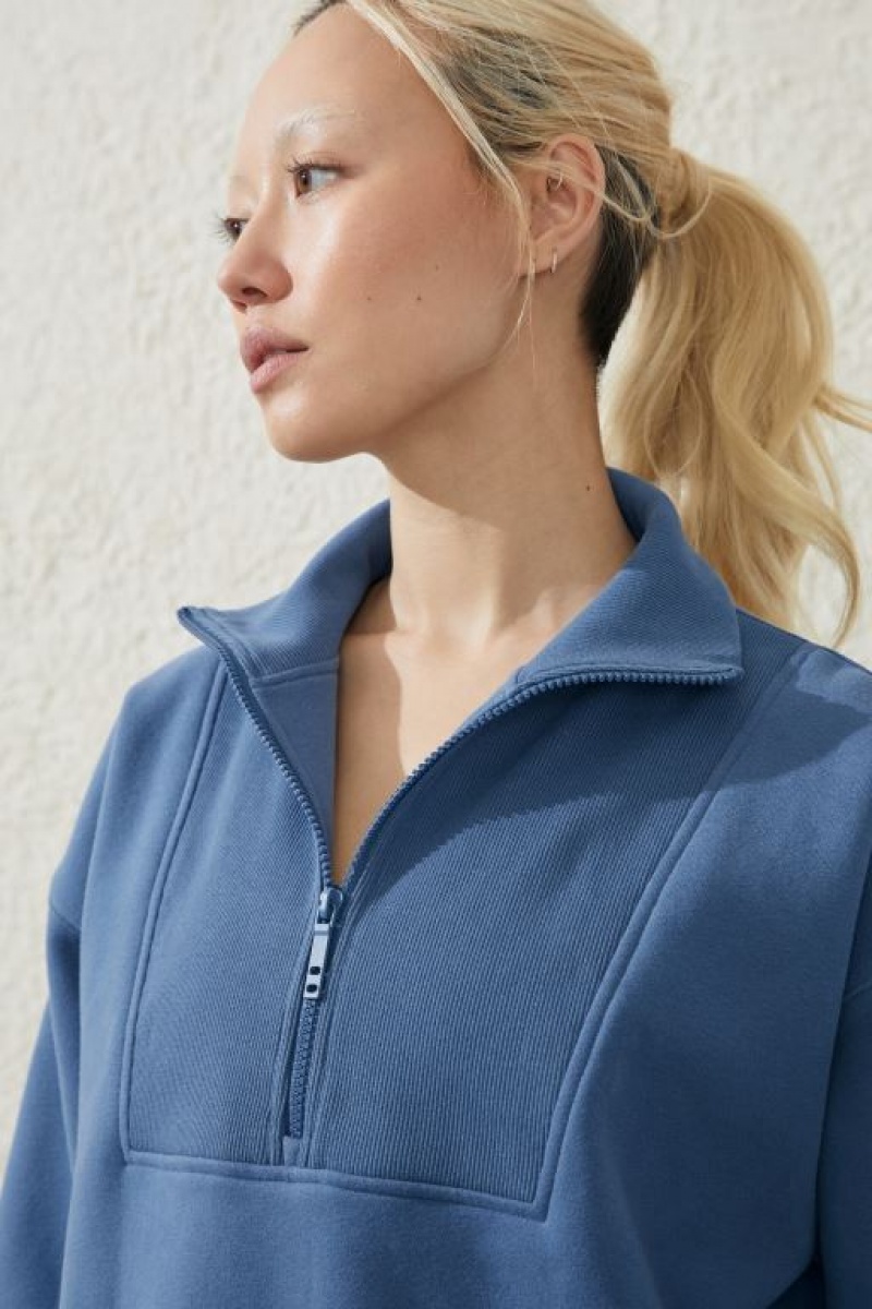 Cotton On Plush Rib Half Zip Women's Jumpers Blue | kSTRrpQPrOV