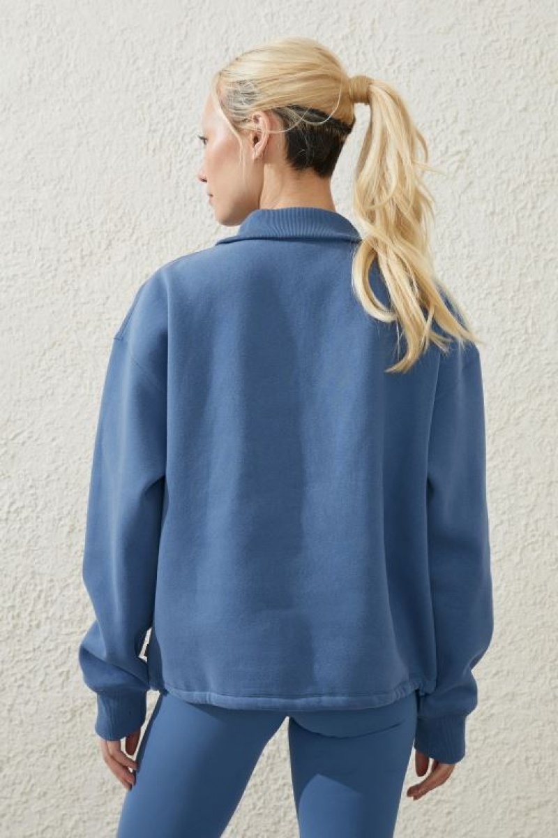 Cotton On Plush Rib Half Zip Women's Jumpers Blue | kSTRrpQPrOV