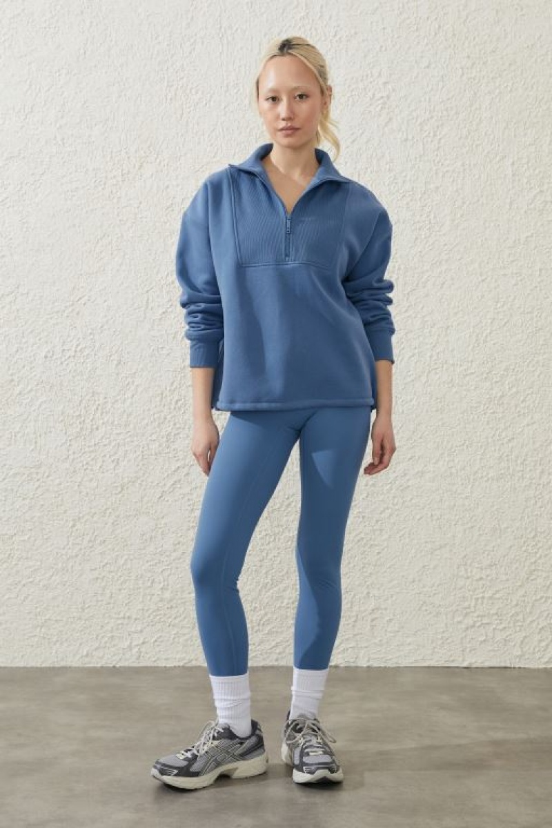 Cotton On Plush Rib Half Zip Women's Jumpers Blue | kSTRrpQPrOV