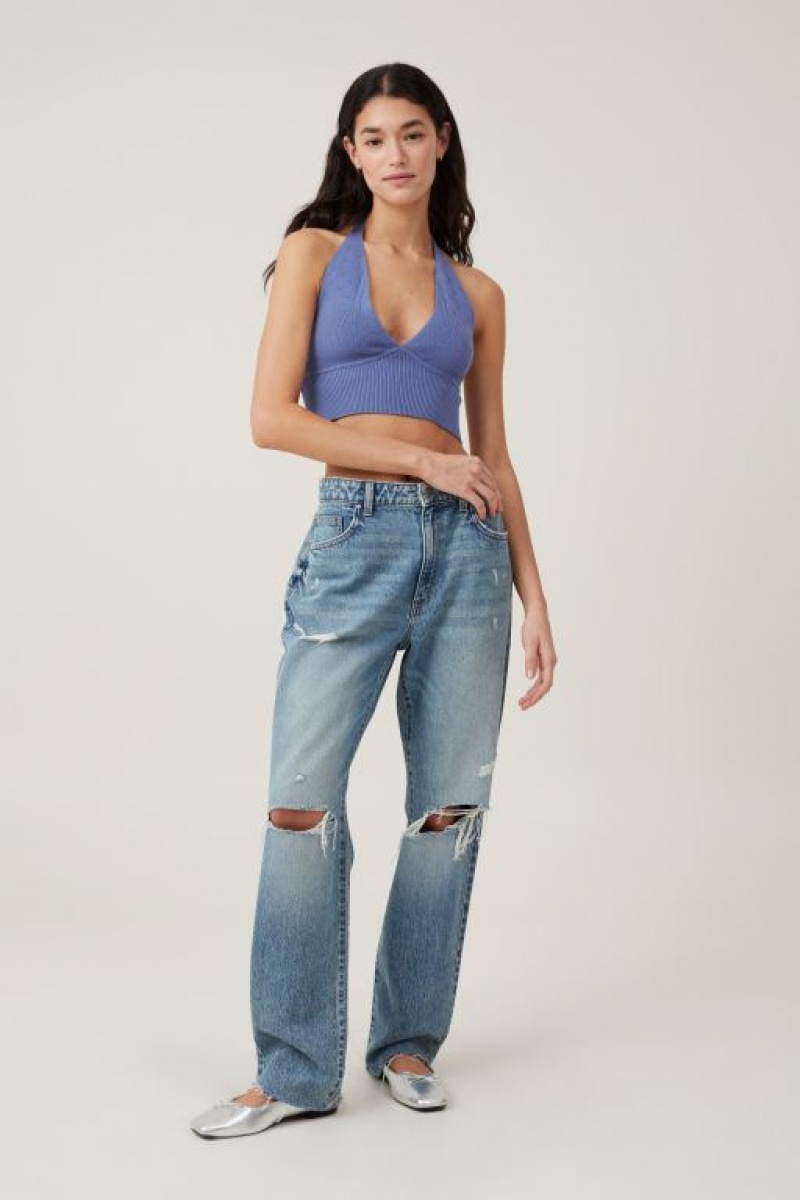 Cotton On Pointelle Halter Women's Knitwear Blue | 3cJFxuYMSSL