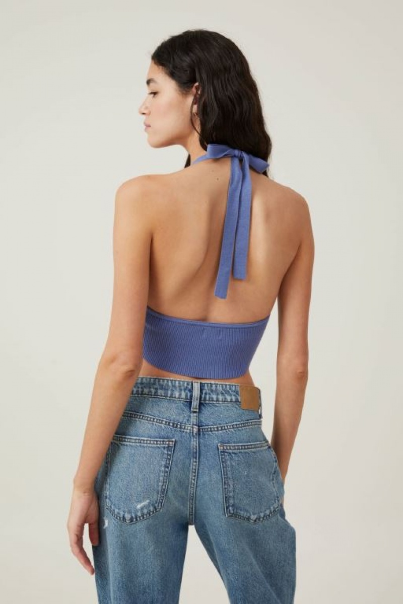 Cotton On Pointelle Halter Women's Knitwear Blue | 3cJFxuYMSSL