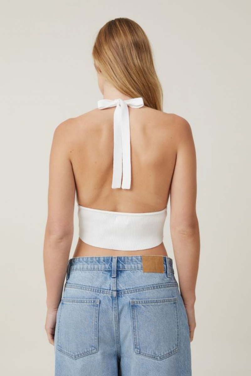 Cotton On Pointelle Halter Women's Knitwear White | V3i8TU5jCAZ
