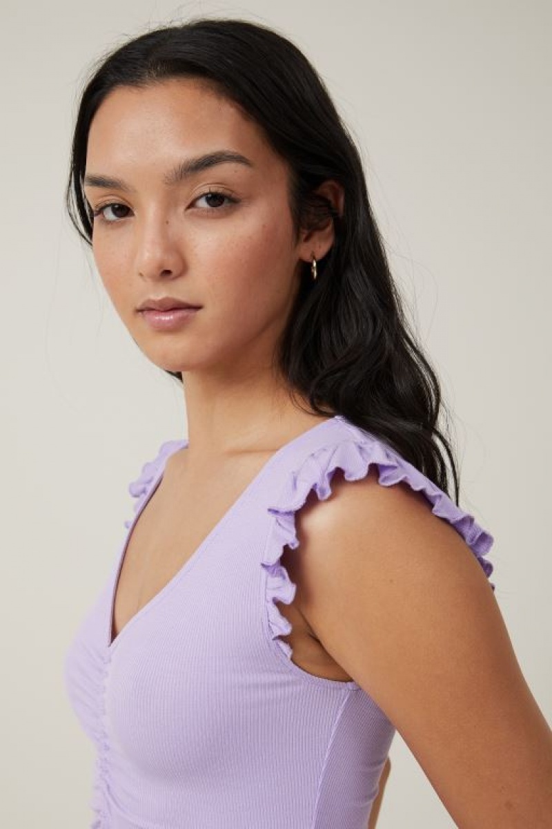 Cotton On Poppy Rouched Front Women's Tanks Purple | ev7AuHRIwY4