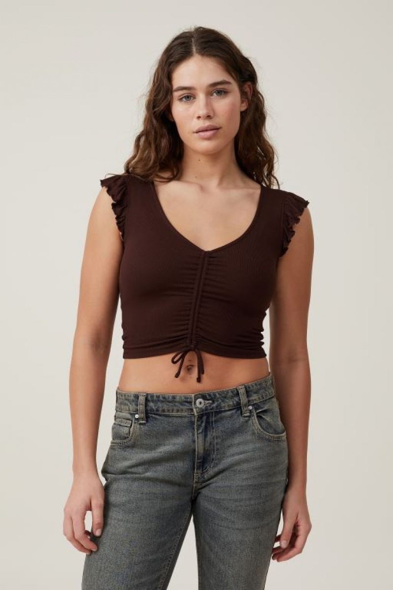Cotton On Poppy Rouched Front Women's Tanks Dark | dRm8FUurpgD
