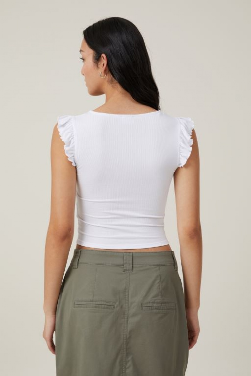 Cotton On Poppy Rouched Front Women's Tanks White | Q9fmAzCpYP9