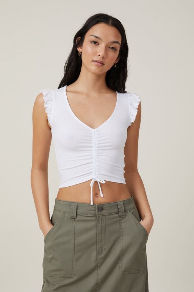 Cotton On Poppy Rouched Front Women\'s Tanks White | Q9fmAzCpYP9