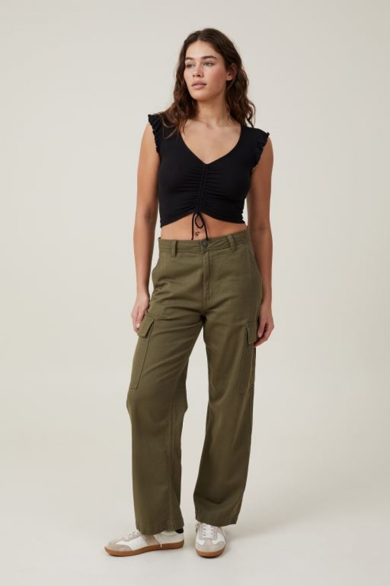 Cotton On Poppy Rouched Front Women's Tanks Black | NAJcoUsME36