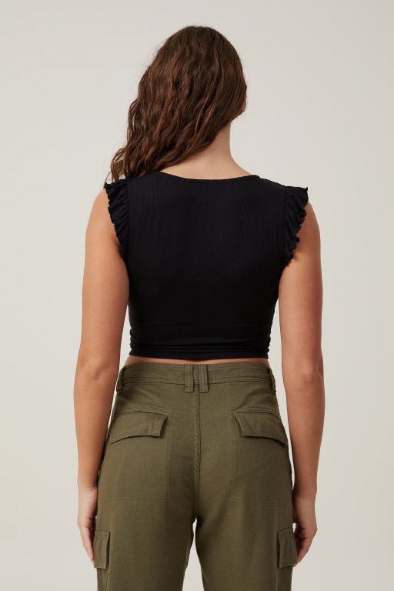 Cotton On Poppy Rouched Front Women's Tanks Black | NAJcoUsME36