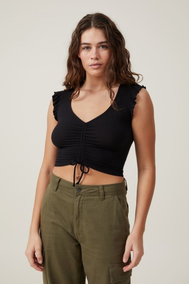 Cotton On Poppy Rouched Front Women\'s Tanks Black | NAJcoUsME36